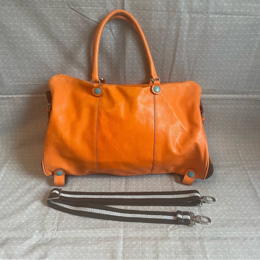 GABS Italian Leather Convertible Tote Orange Teal